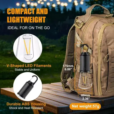 Solar rechargeable camping light, Hookup wire-free, New vintage tungsten, Three light modes, three styles