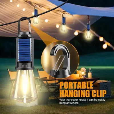 Solar rechargeable camping light, Hookup wire-free, New vintage tungsten, Three light modes, three styles